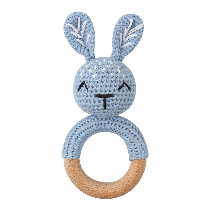 Hochet en Bois Lapin Tricoté