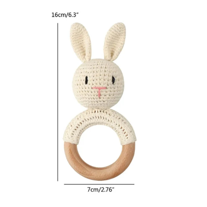 BPA Free Safe Crochet Baby Teether Cartoon Bunny Wooden Rattle Toys DIY Infant Newborn Teething Ring Baby Stroller Cot Baby Toy