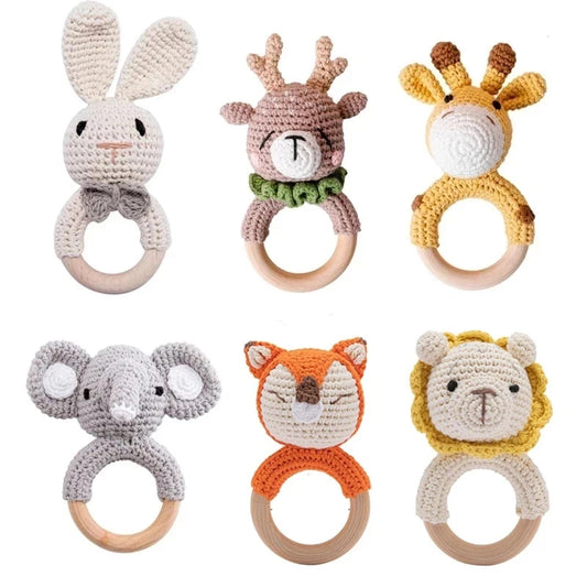 Hochets en Bois Animaux Tricotés