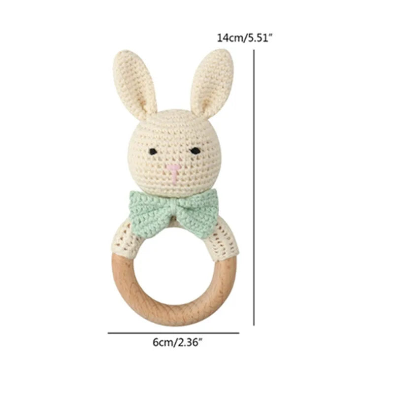 BPA Free Safe Crochet Baby Teether Cartoon Bunny Wooden Rattle Toys DIY Infant Newborn Teething Ring Baby Stroller Cot Baby Toy
