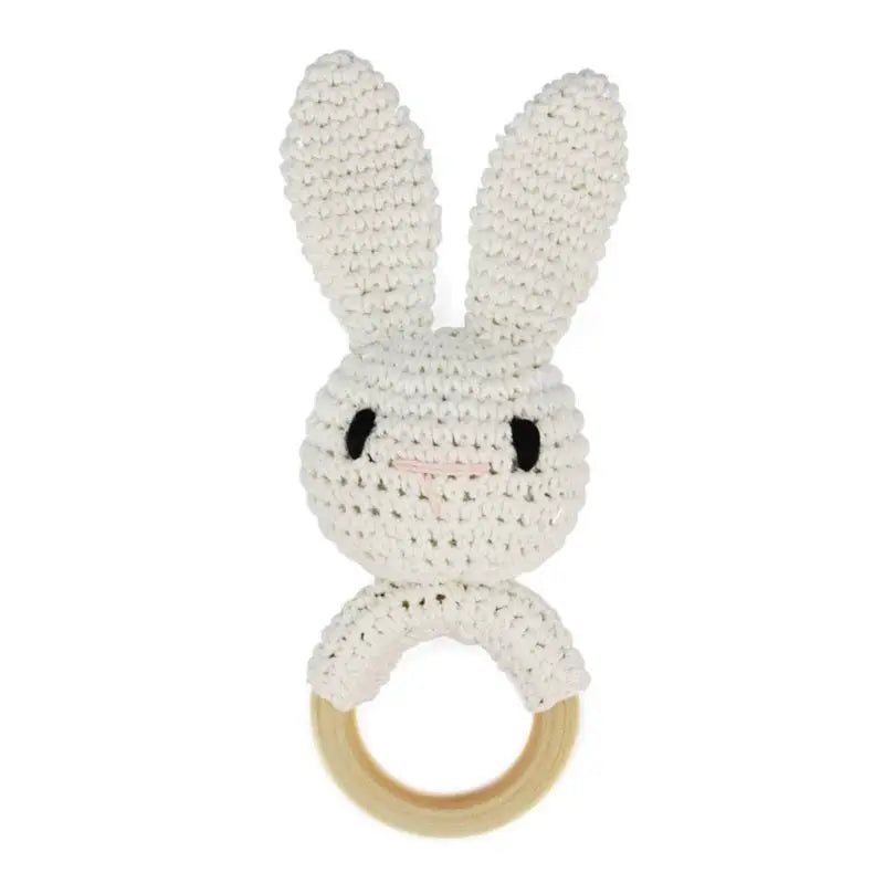 BPA Free Safe Crochet Baby Teether Cartoon Bunny Wooden Rattle Toys DIY Infant Newborn Teething Ring Baby Stroller Cot Baby Toy
