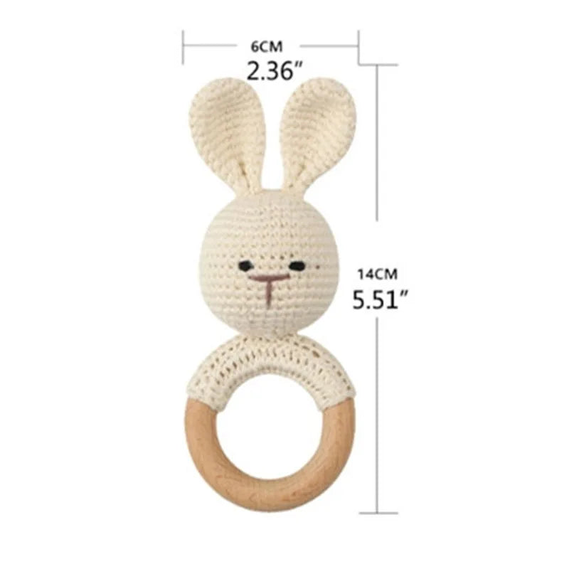BPA Free Safe Crochet Baby Teether Cartoon Bunny Wooden Rattle Toys DIY Infant Newborn Teething Ring Baby Stroller Cot Baby Toy