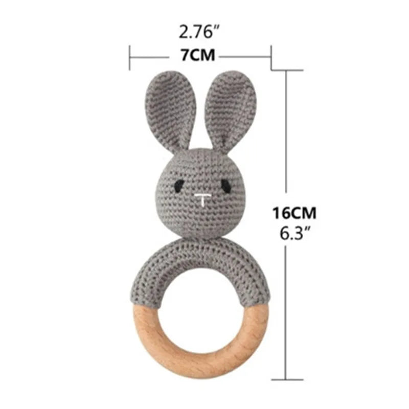 BPA Free Safe Crochet Baby Teether Cartoon Bunny Wooden Rattle Toys DIY Infant Newborn Teething Ring Baby Stroller Cot Baby Toy
