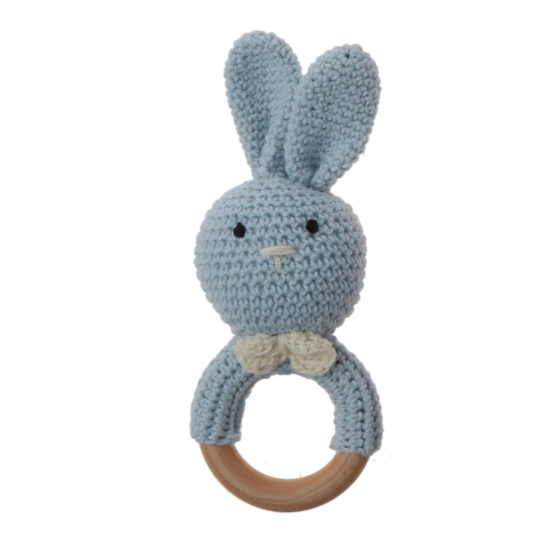 BPA Free Safe Crochet Baby Teether Cartoon Bunny Wooden Rattle Toys DIY Infant Newborn Teething Ring Baby Stroller Cot Baby Toy