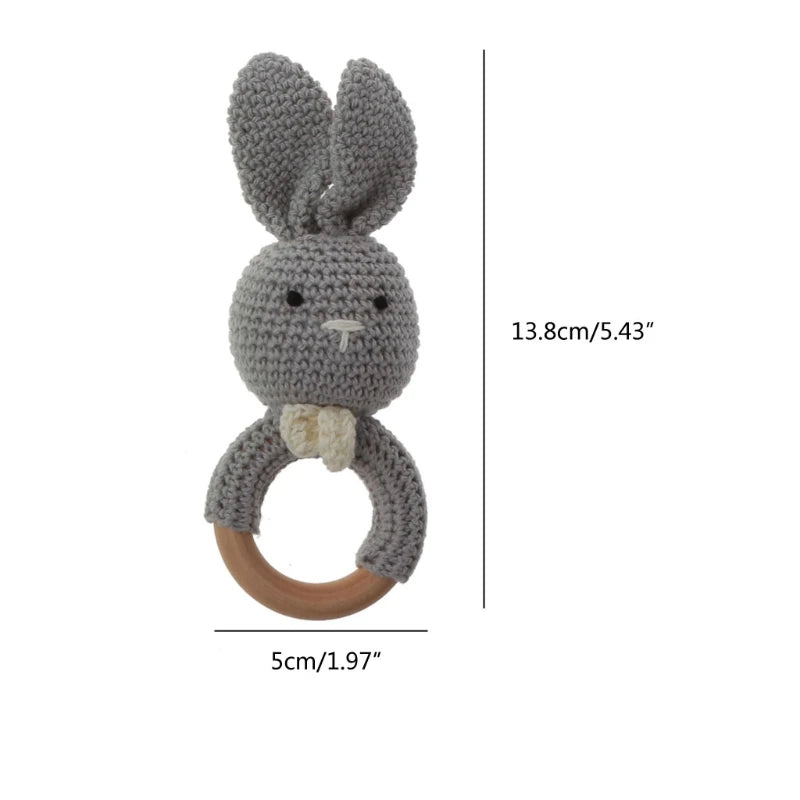BPA Free Safe Crochet Baby Teether Cartoon Bunny Wooden Rattle Toys DIY Infant Newborn Teething Ring Baby Stroller Cot Baby Toy