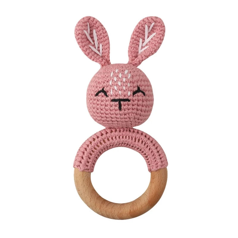 Hochet en Bois Lapin Tricoté