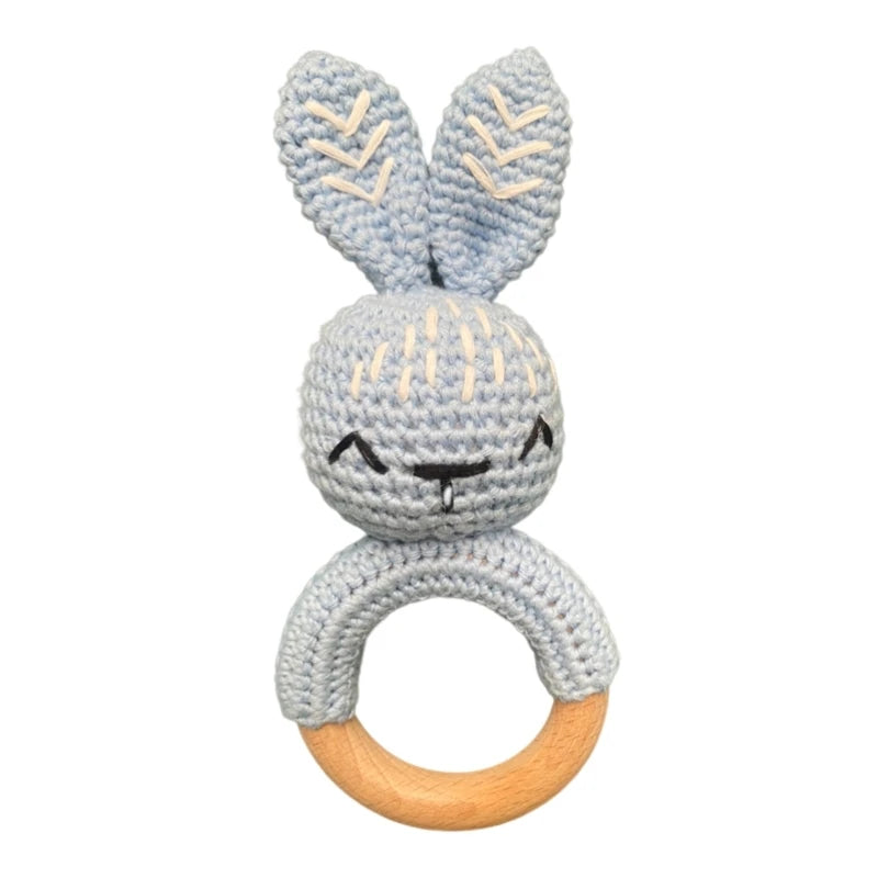 Hochet en Bois Lapin Tricoté