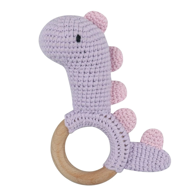 BPA Free Safe Crochet Baby Teether Cartoon Bunny Wooden Rattle Toys DIY Infant Newborn Teething Ring Baby Stroller Cot Baby Toy