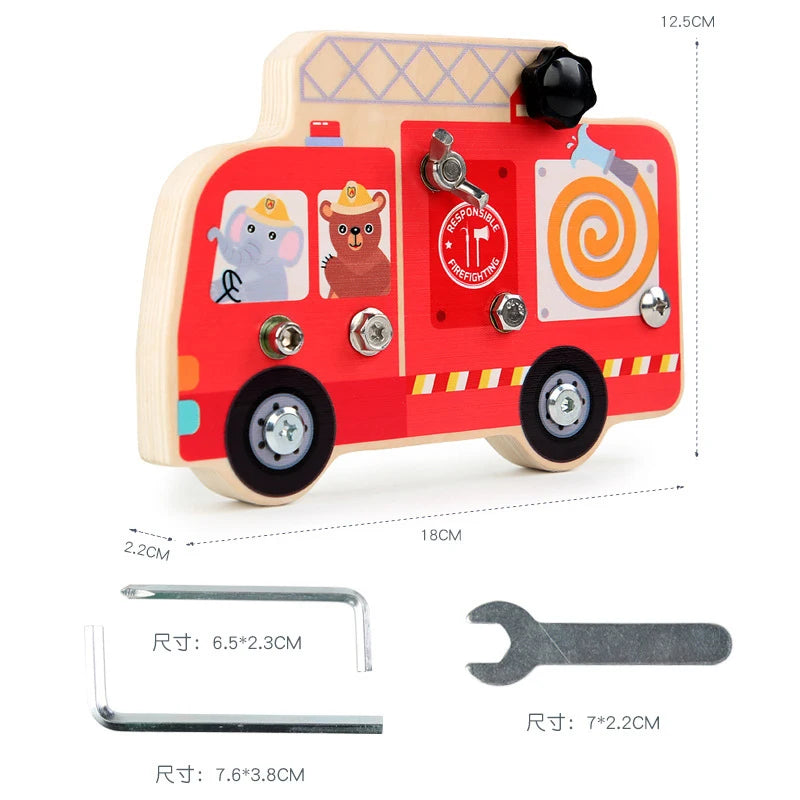 Montessori  Busy Board Toy Simulation Fire Truck Twist Screw Bolt Set Basic Skills Learning Teaching Aids Education Toys For Kid