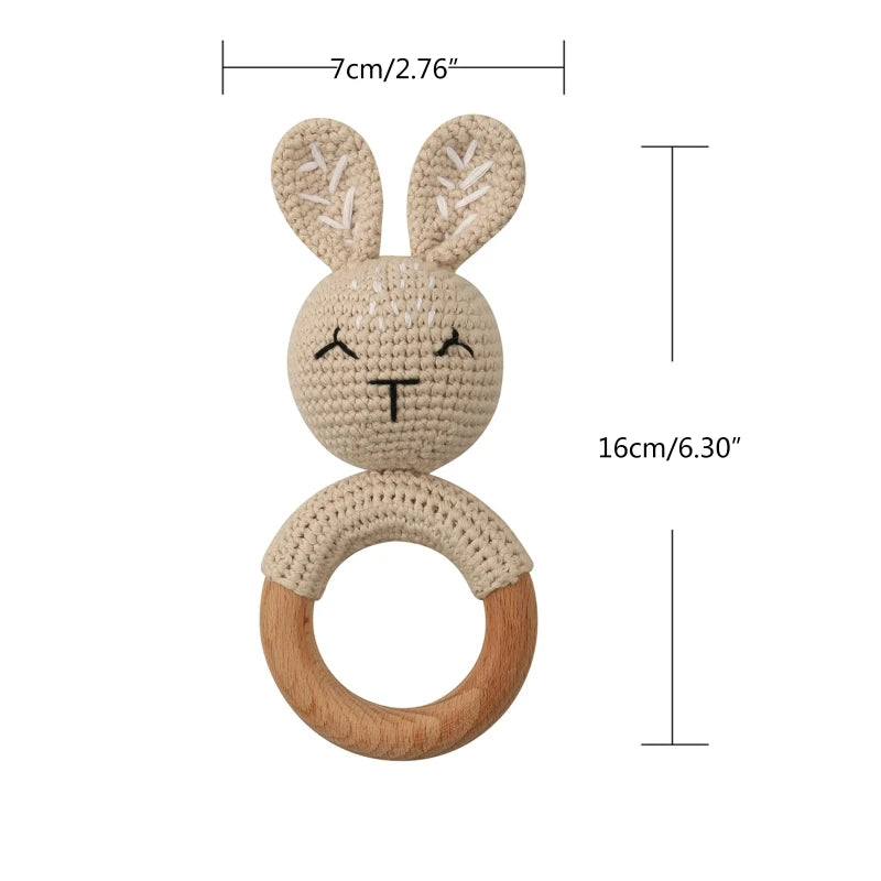 Hochet en Bois Lapin Tricoté