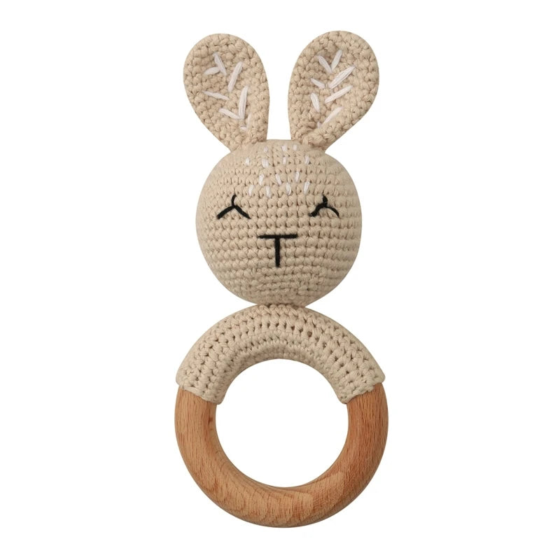 Hochet en Bois Lapin Tricoté