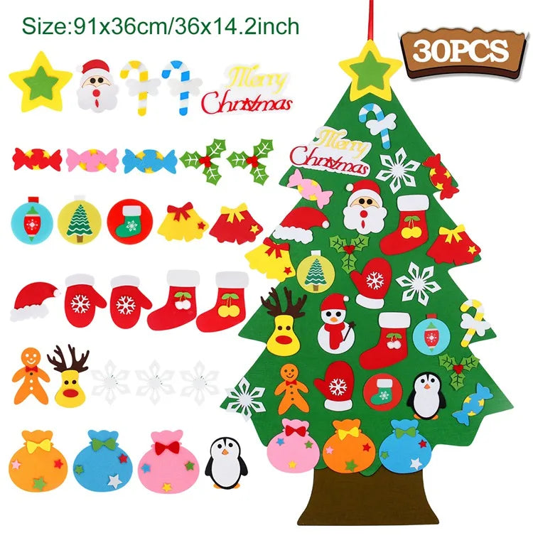 DIY Felt Christmas Tree Merry Christmas Decorations for Home 2024 Navidad Xmas Tree with Light Christmas Ornaments New Year Gift