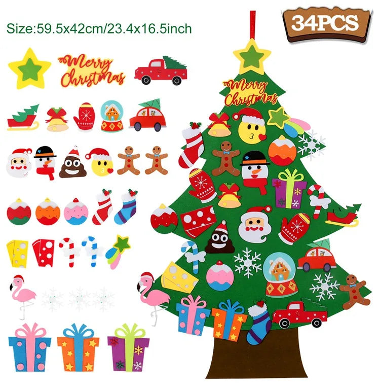 DIY Felt Christmas Tree Merry Christmas Decorations for Home 2024 Navidad Xmas Tree with Light Christmas Ornaments New Year Gift