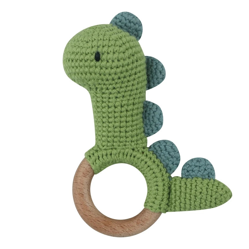 BPA Free Safe Crochet Baby Teether Cartoon Bunny Wooden Rattle Toys DIY Infant Newborn Teething Ring Baby Stroller Cot Baby Toy