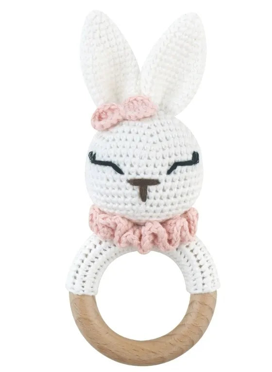 Hochet en Bois Lapin Tricoté