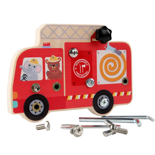Montessori  Busy Board Toy Simulation Fire Truck Twist Screw Bolt Set Basic Skills Learning Teaching Aids Education Toys For Kid