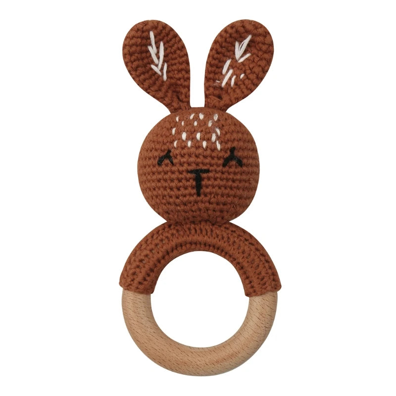 Hochet en Bois Lapin Tricoté