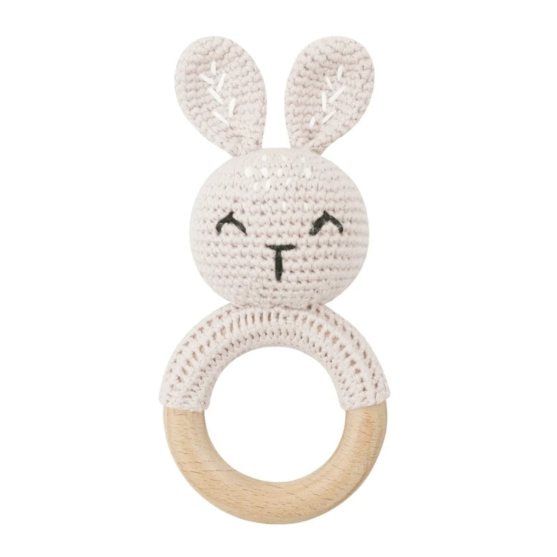 Hochet en Bois Lapin Tricoté
