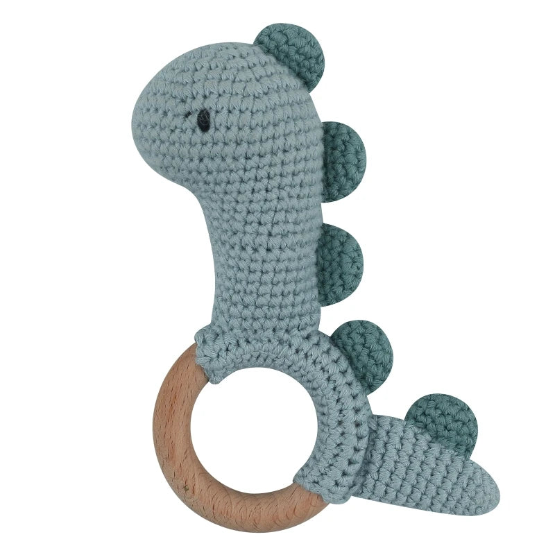 BPA Free Safe Crochet Baby Teether Cartoon Bunny Wooden Rattle Toys DIY Infant Newborn Teething Ring Baby Stroller Cot Baby Toy