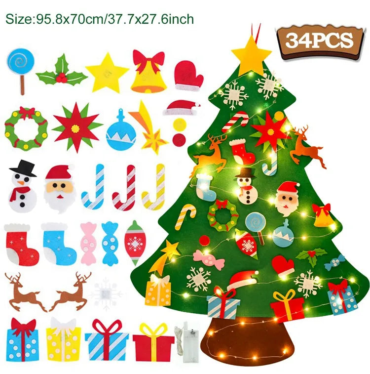 DIY Felt Christmas Tree Merry Christmas Decorations for Home 2024 Navidad Xmas Tree with Light Christmas Ornaments New Year Gift