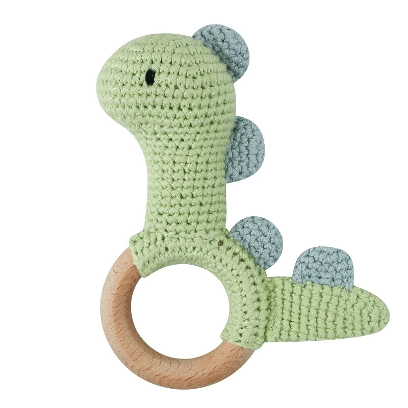 BPA Free Safe Crochet Baby Teether Cartoon Bunny Wooden Rattle Toys DIY Infant Newborn Teething Ring Baby Stroller Cot Baby Toy
