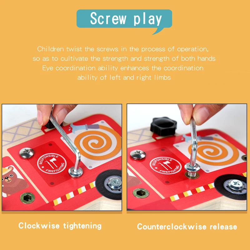 Montessori  Busy Board Toy Simulation Fire Truck Twist Screw Bolt Set Basic Skills Learning Teaching Aids Education Toys For Kid