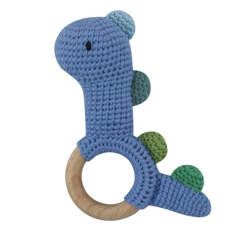 BPA Free Safe Crochet Baby Teether Cartoon Bunny Wooden Rattle Toys DIY Infant Newborn Teething Ring Baby Stroller Cot Baby Toy