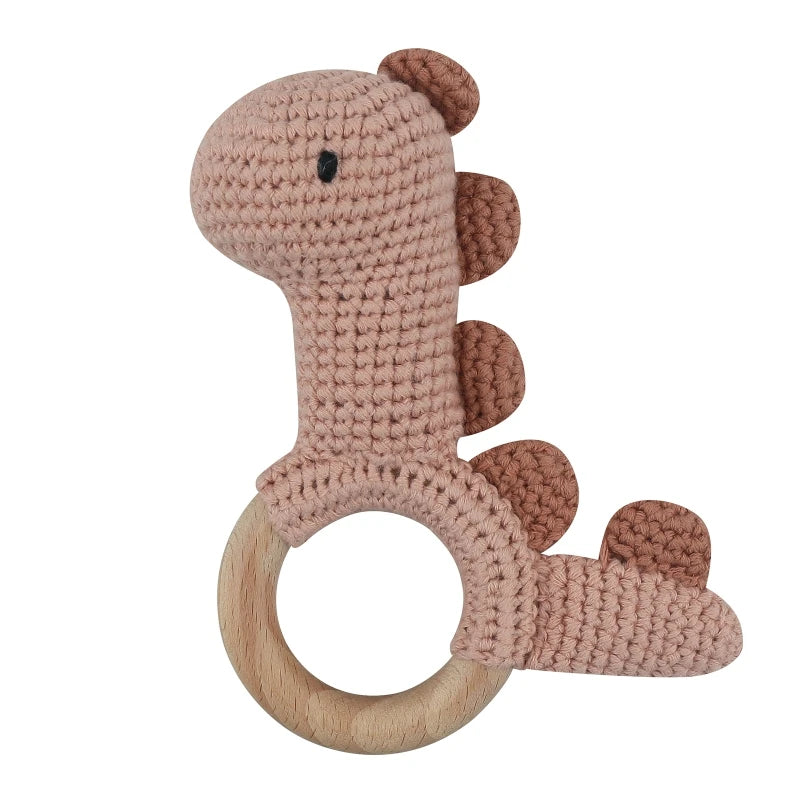 BPA Free Safe Crochet Baby Teether Cartoon Bunny Wooden Rattle Toys DIY Infant Newborn Teething Ring Baby Stroller Cot Baby Toy