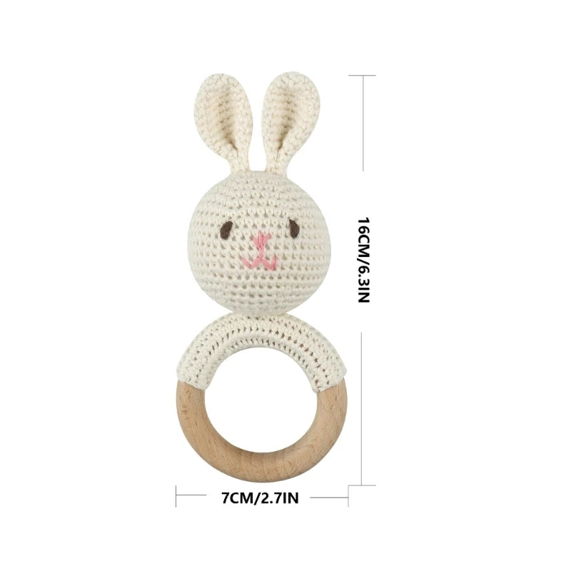 BPA Free Safe Crochet Baby Teether Cartoon Bunny Wooden Rattle Toys DIY Infant Newborn Teething Ring Baby Stroller Cot Baby Toy