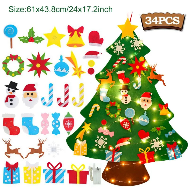 DIY Felt Christmas Tree Merry Christmas Decorations for Home 2024 Navidad Xmas Tree with Light Christmas Ornaments New Year Gift