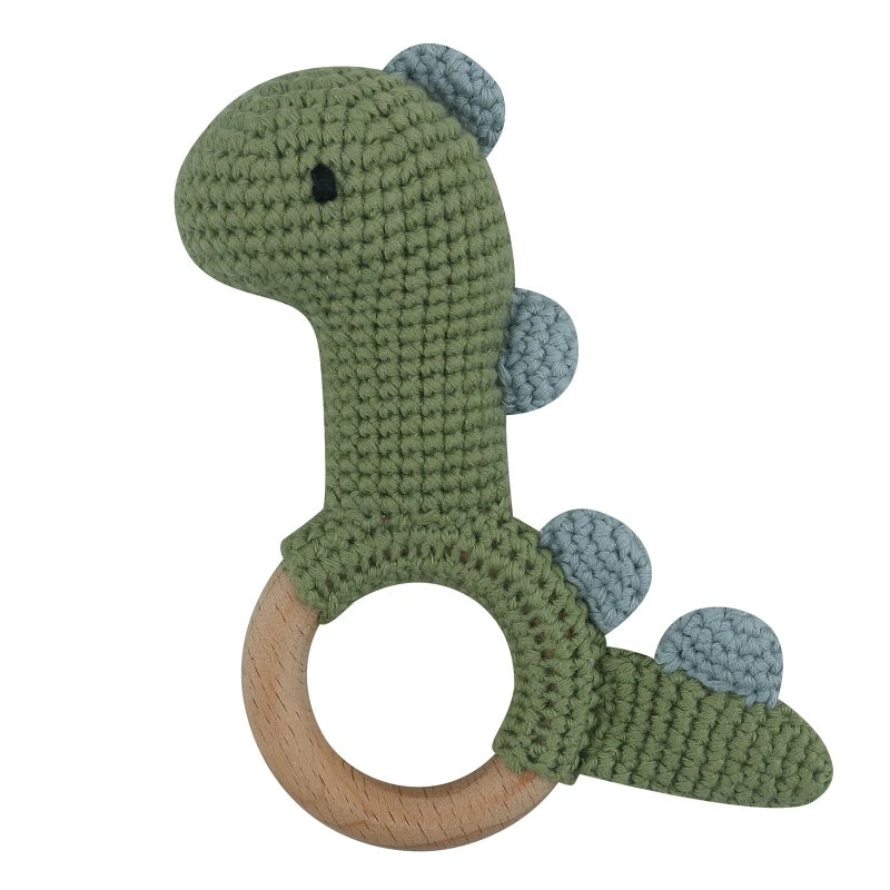 BPA Free Safe Crochet Baby Teether Cartoon Bunny Wooden Rattle Toys DIY Infant Newborn Teething Ring Baby Stroller Cot Baby Toy
