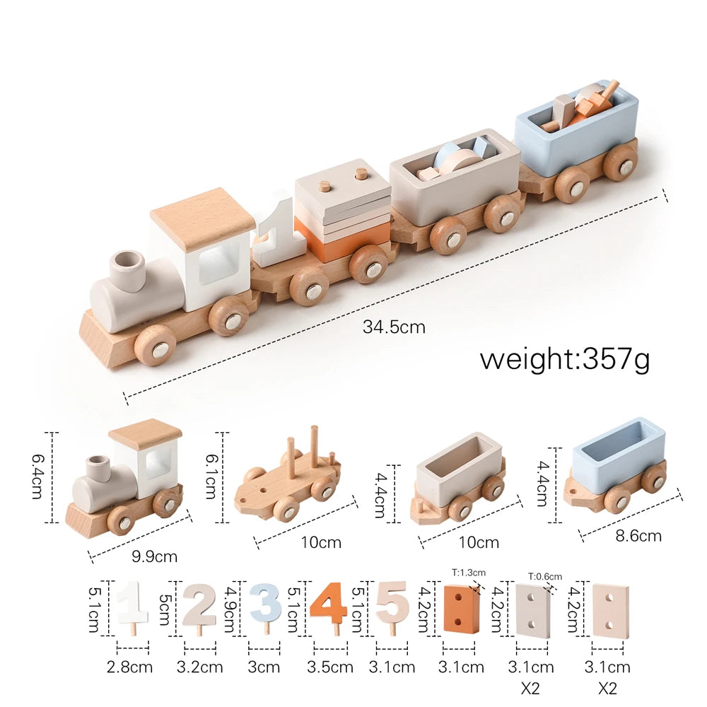 Montessori Train Toy Wooden Stacking Trolley Baby Early Learning Educational Toy Photography Prop Birthday Gift Set for Newborns