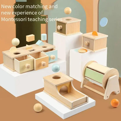 Montessori Baby Early Learning Toys Chroma Wooden Practice Color Shape Cognition Match Round Rectangular Box Sensory Toys Gifts