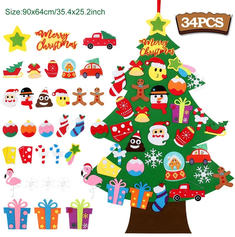 DIY Felt Christmas Tree Merry Christmas Decorations for Home 2024 Navidad Xmas Tree with Light Christmas Ornaments New Year Gift
