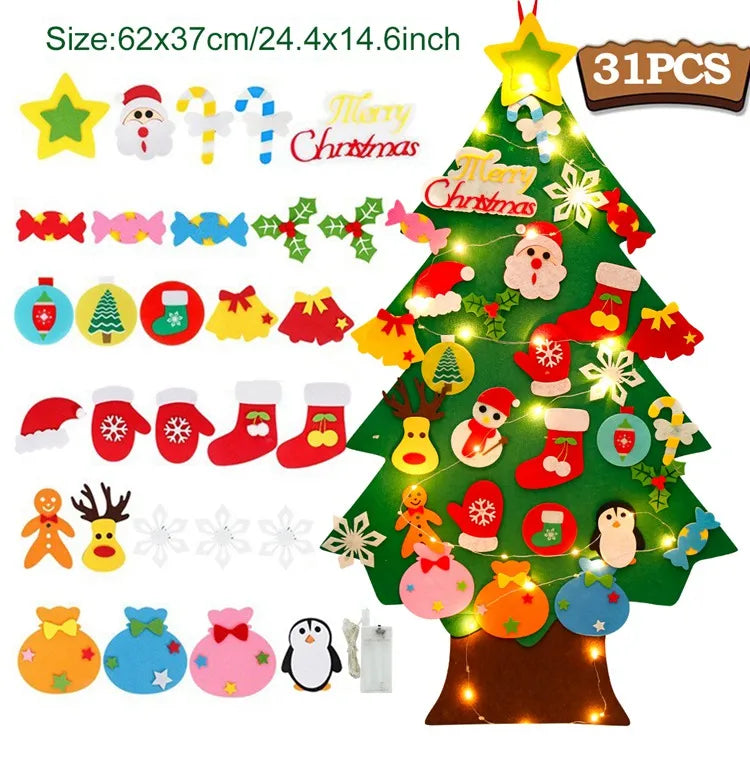 DIY Felt Christmas Tree Merry Christmas Decorations for Home 2024 Navidad Xmas Tree with Light Christmas Ornaments New Year Gift