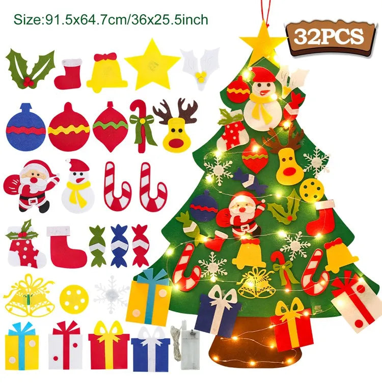 DIY Felt Christmas Tree Merry Christmas Decorations for Home 2024 Navidad Xmas Tree with Light Christmas Ornaments New Year Gift