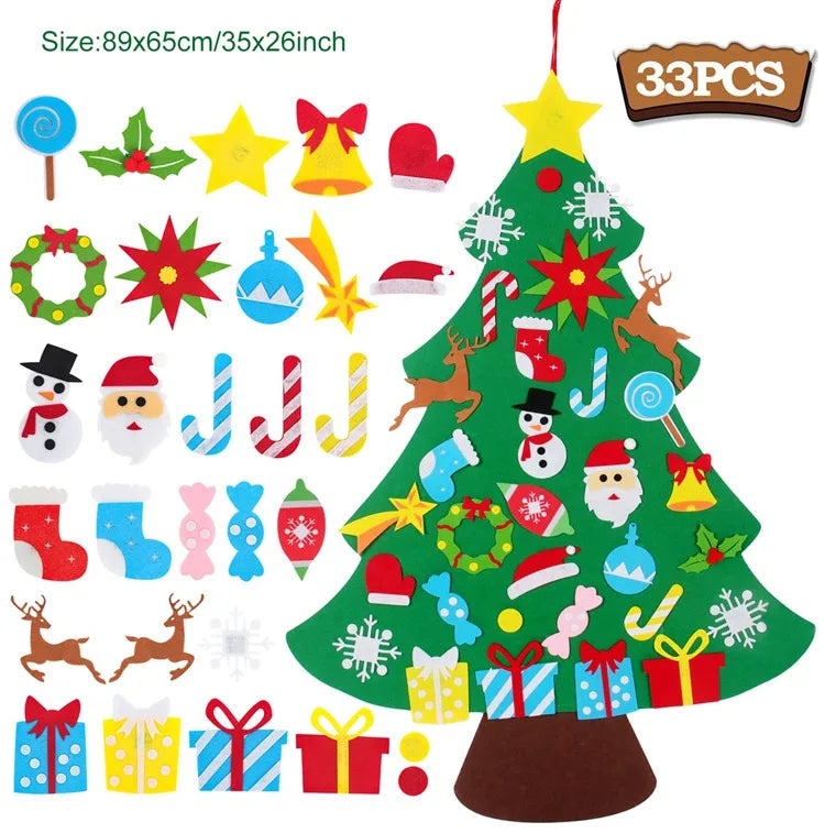 DIY Felt Christmas Tree Merry Christmas Decorations for Home 2024 Navidad Xmas Tree with Light Christmas Ornaments New Year Gift