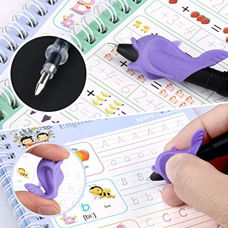 French Children's Book 4Pcs Magic Practice Magic Copybook for Kids Before School Math Alphabet Drawing Reusable Calligraphy Book