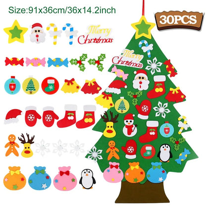 DIY Felt Christmas Tree Merry Christmas Decorations for Home 2024 Navidad Xmas Tree with Light Christmas Ornaments New Year Gift