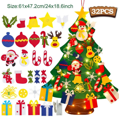 DIY Felt Christmas Tree Merry Christmas Decorations for Home 2024 Navidad Xmas Tree with Light Christmas Ornaments New Year Gift