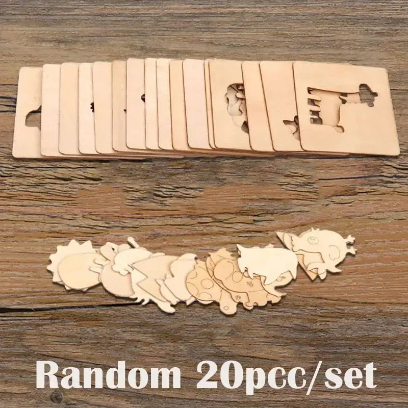 20pcs Montessori Kids Drawing Toys Wooden DIY Painting Stencils Template Craft Toys Puzzle Educational Toys for Children Gifts