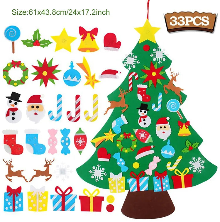 DIY Felt Christmas Tree Merry Christmas Decorations for Home 2024 Navidad Xmas Tree with Light Christmas Ornaments New Year Gift