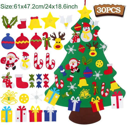 DIY Felt Christmas Tree Merry Christmas Decorations for Home 2024 Navidad Xmas Tree with Light Christmas Ornaments New Year Gift