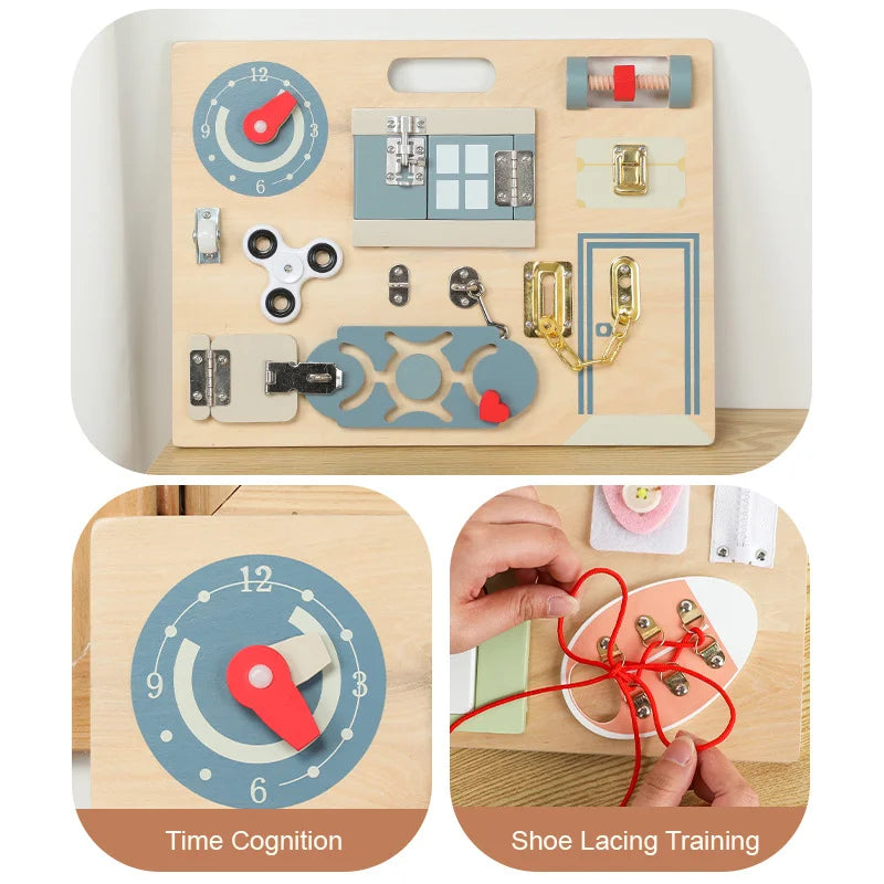 Wooden Montessori Busyboards Latch Lock Daily Skill Learning Education Busy Boards Children Training Cognition Interactive Toys