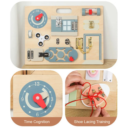Wooden Montessori Busyboards Latch Lock Daily Skill Learning Education Busy Boards Children Training Cognition Interactive Toys