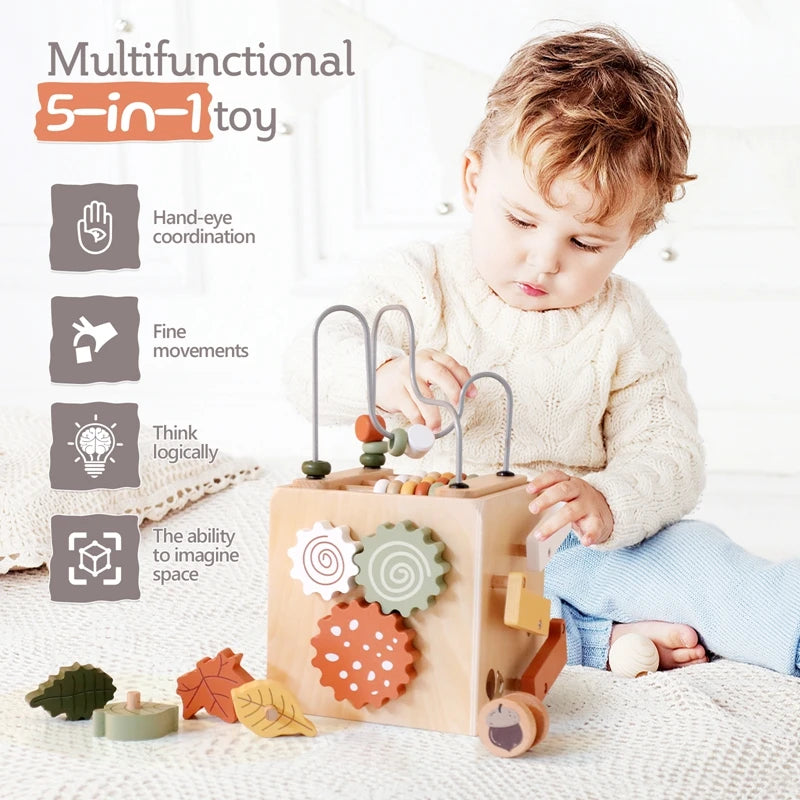 Five-in-one Wooden Multifunctional Baby Toys Exercise Children's hand-eye Coordination Logic Imagination Space Montessorri Toys