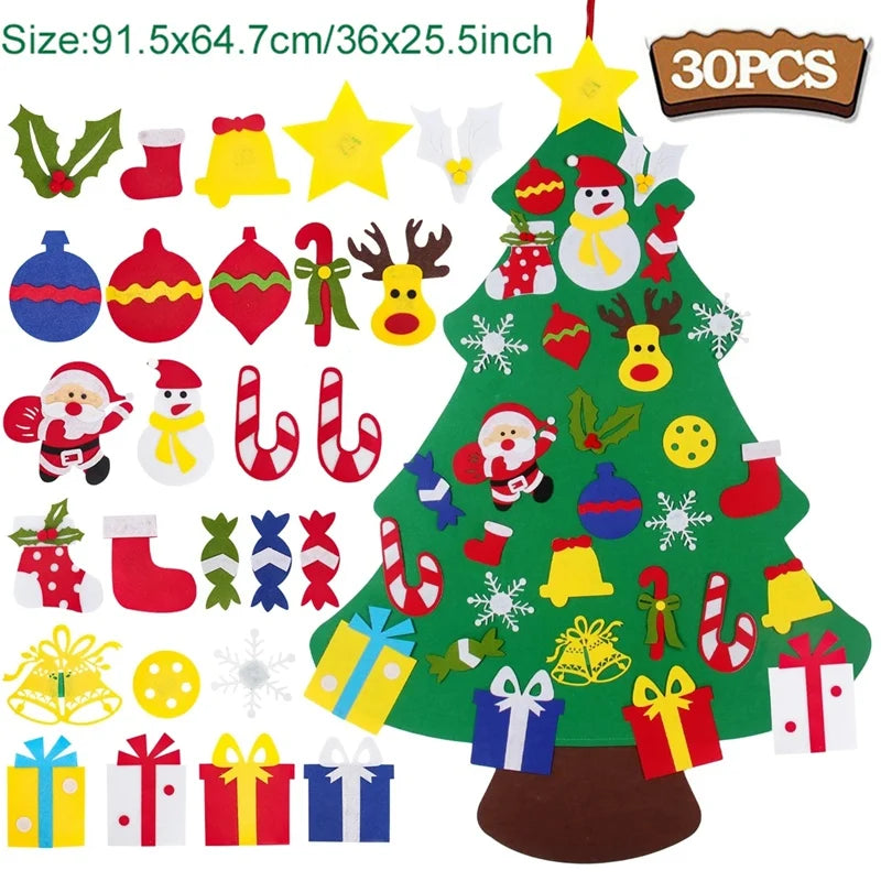 DIY Felt Christmas Tree Merry Christmas Decorations for Home 2024 Navidad Xmas Tree with Light Christmas Ornaments New Year Gift