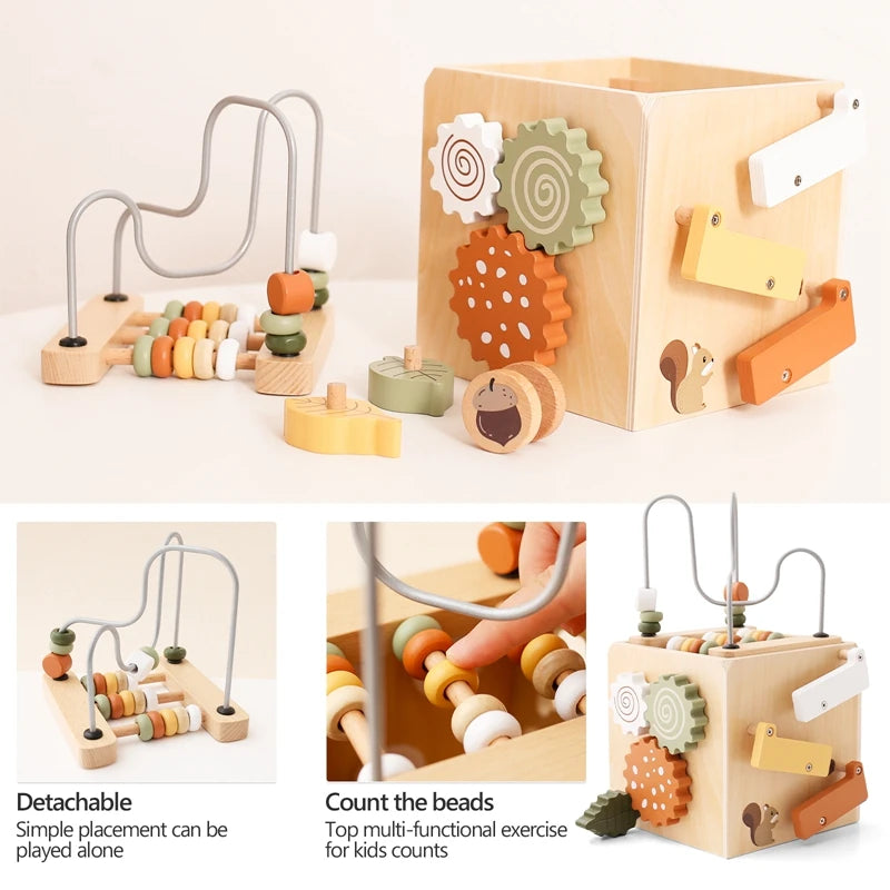 Five-in-one Wooden Multifunctional Baby Toys Exercise Children's hand-eye Coordination Logic Imagination Space Montessorri Toys