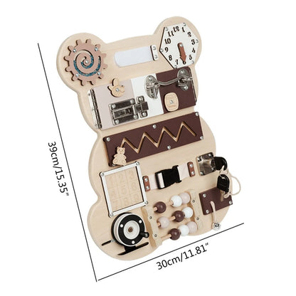 Montessori Activity Board Toy Bear Busy Board Early Learning Travel Toy Gift for Baby 2 3 4 Hands-On Life Skill Ability N1HB