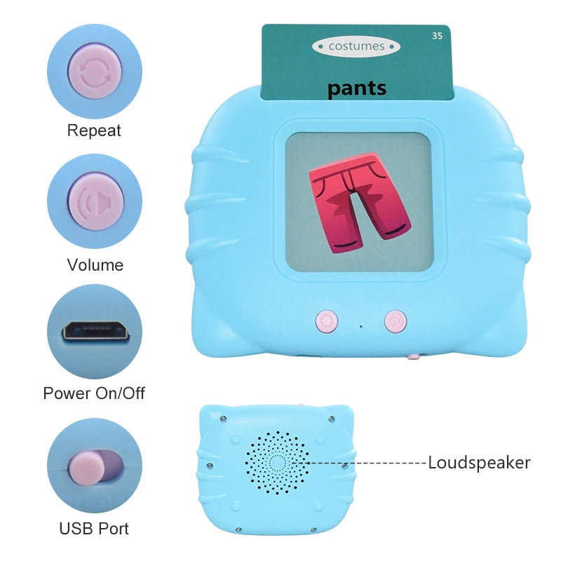 Educational Kid Learning English Toy Talking Word Flash Card Machine Kindergarten English Electronic Book Toddler Reading Gadget